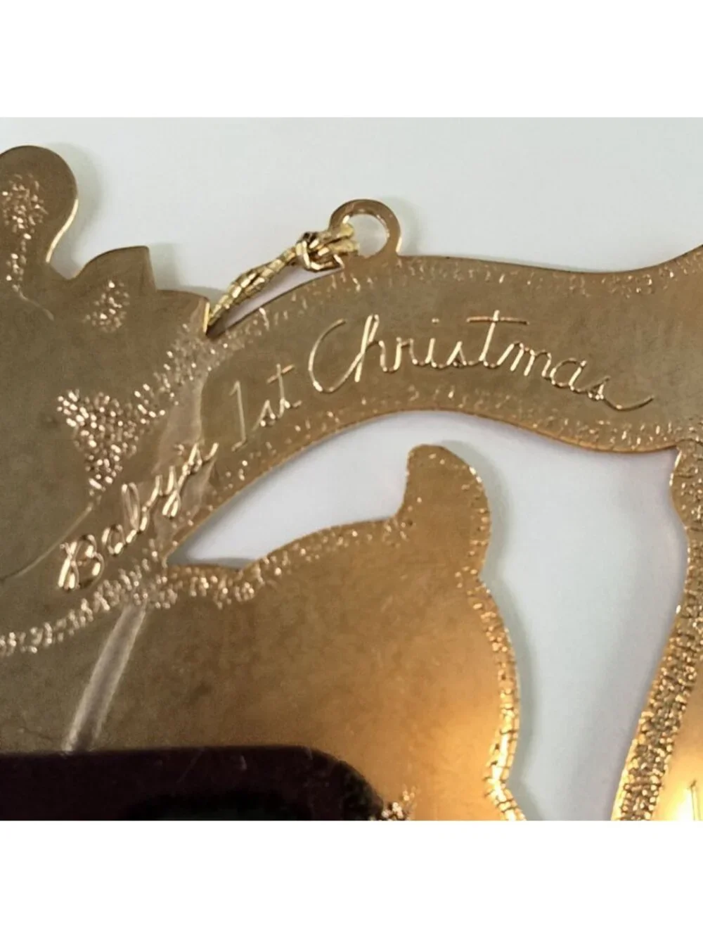 Gloria Duchin Babys 1st Christmas Ornament Gold Reindeer Bottle 1993